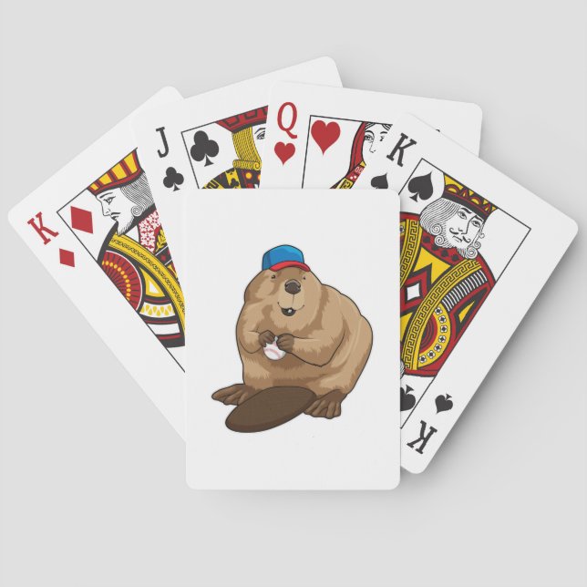 Beaver at Baseball with Baseball ball Playing Cards (Back)