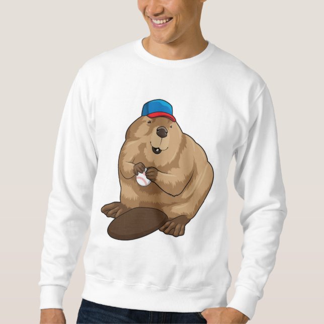 Beaver at Baseball with Baseball ball Sweatshirt (Front)