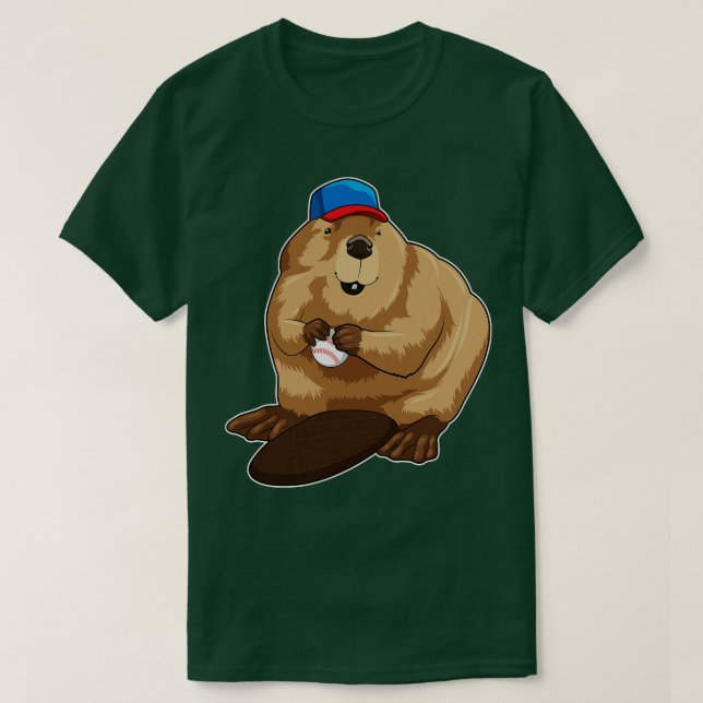 Beaver at Baseball with Baseball ball T-Shirt (Design Front)