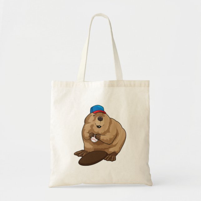 Beaver at Baseball with Baseball ball Tote Bag (Front)