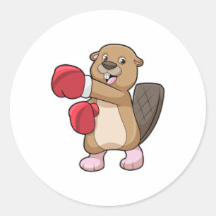 Beaver at Boxing with Boxing gloves Classic Round Sticker