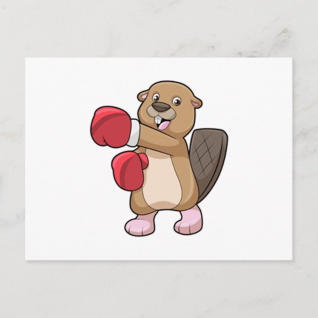Beaver at Boxing with Boxing gloves Postcard (Front)