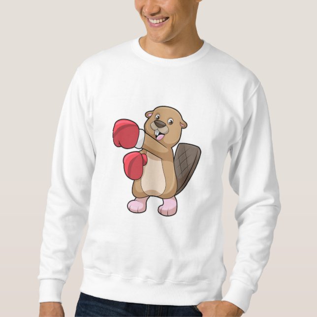 Beaver at Boxing with Boxing gloves Sweatshirt (Front)