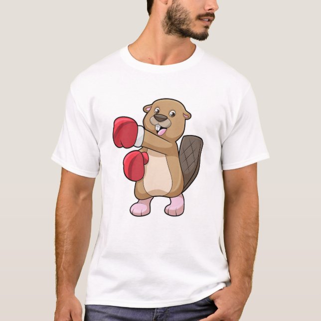 Beaver at Boxing with Boxing gloves T-Shirt (Front)