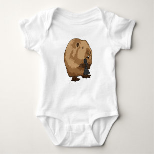 Beaver at Chess with Chess piece Bishop Baby Bodysuit
