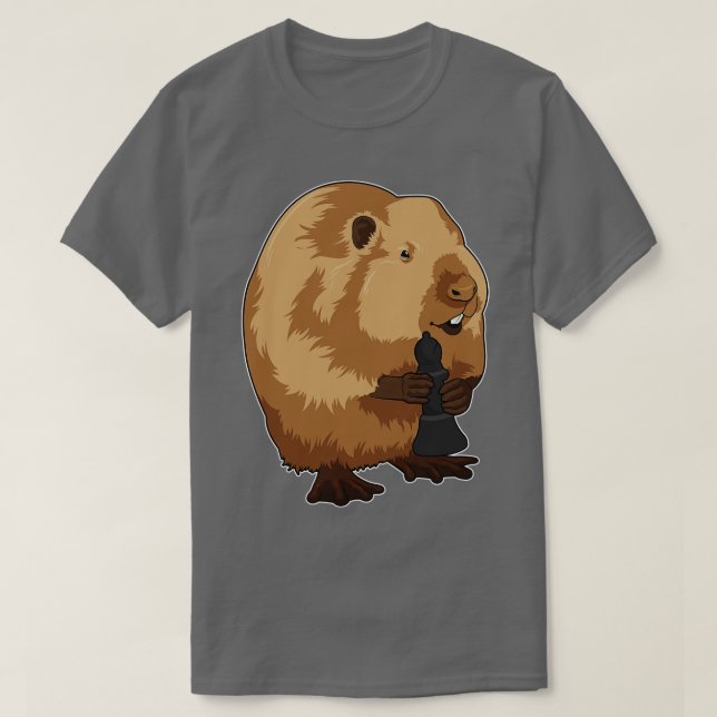 Beaver at Chess with Chess piece Bishop T-Shirt (Design Front)