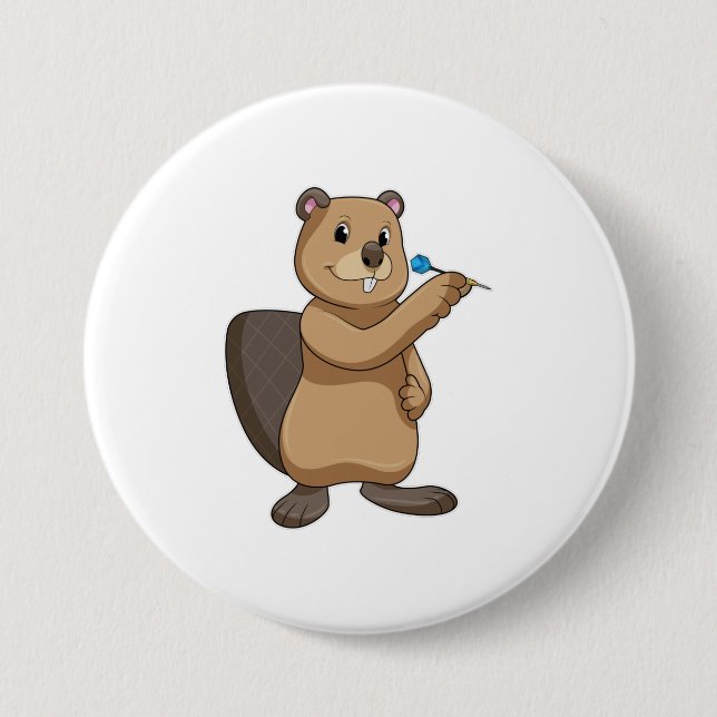 Beaver at Darts with Dart 7.5 Cm Round Badge (Front)