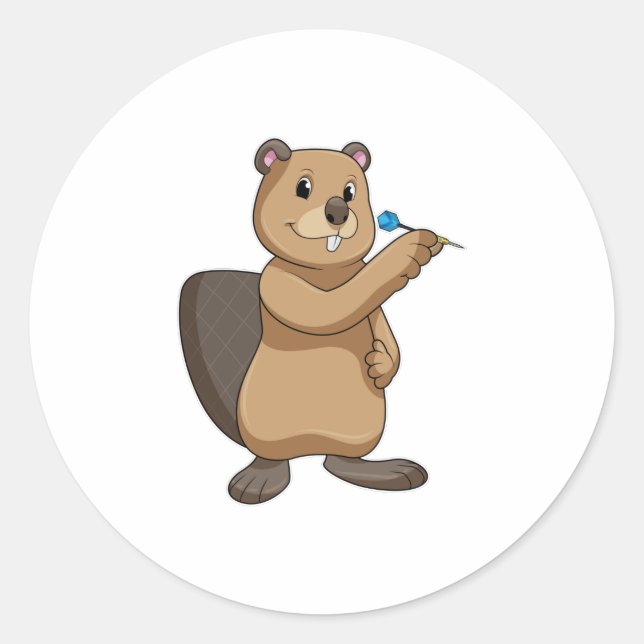Beaver at Darts with Dart Classic Round Sticker (Front)