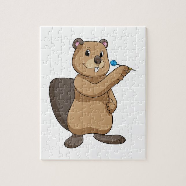 Beaver at Darts with Dart Jigsaw Puzzle (Vertical)