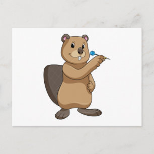 Beaver at Darts with Dart Postcard