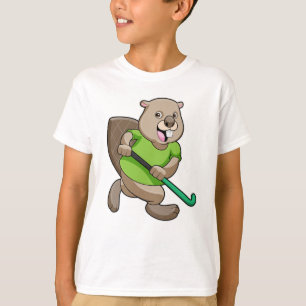 Beaver at Hockey with Hockey bat T-Shirt