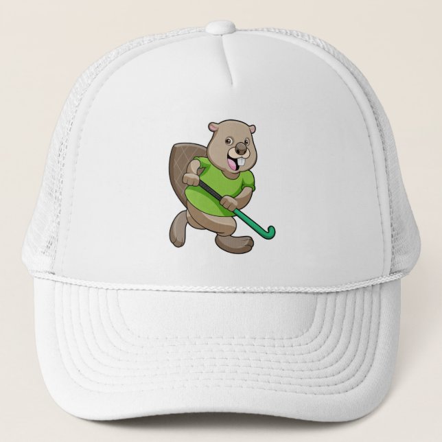 Beaver at Hockey with Hockey bat Trucker Hat (Front)