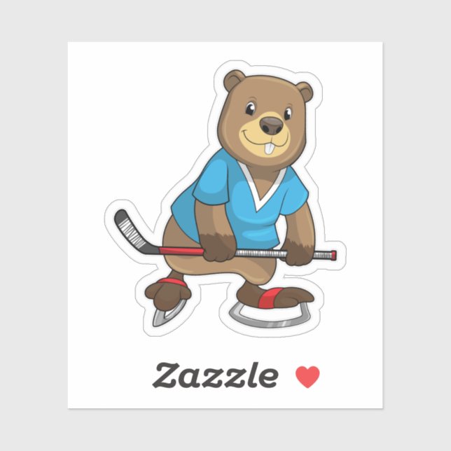 Beaver at Ice hockey with Ice hockey stick (Sheet)