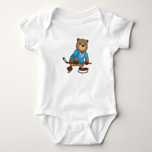 Beaver at Ice hockey with Ice hockey stick Baby Bodysuit (Front)