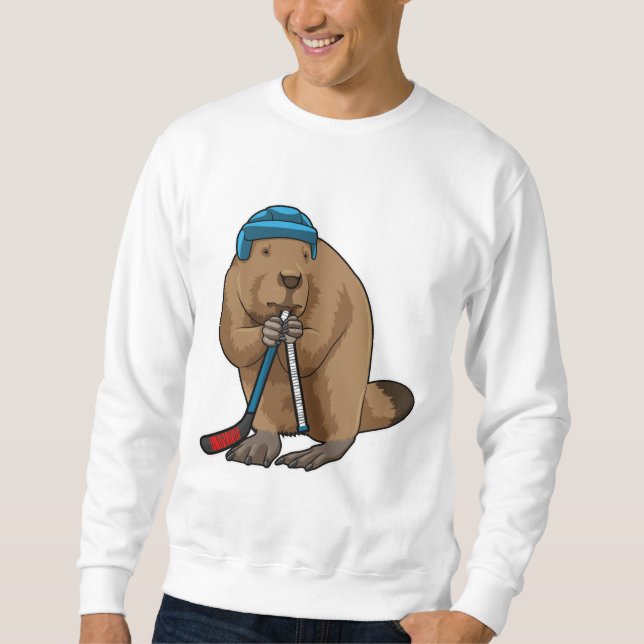 Beaver at Ice hockey with Ice hockey stick Sweatshirt (Front)