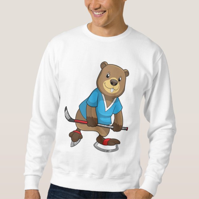 Beaver at Ice hockey with Ice hockey stick Sweatshirt (Front)