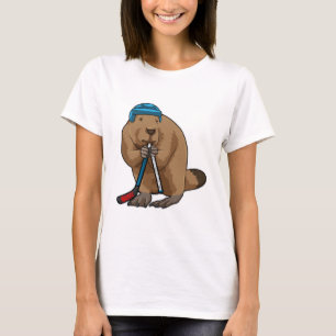 Beaver at Ice hockey with Ice hockey stick T-Shirt