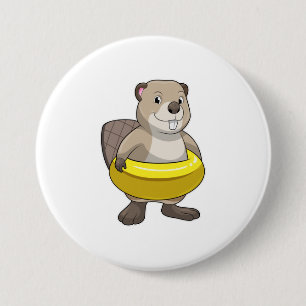 Beaver at Swimming with Swim ring 7.5 Cm Round Badge