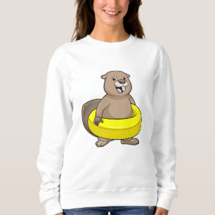 Beaver at Swimming with Swim ring Sweatshirt
