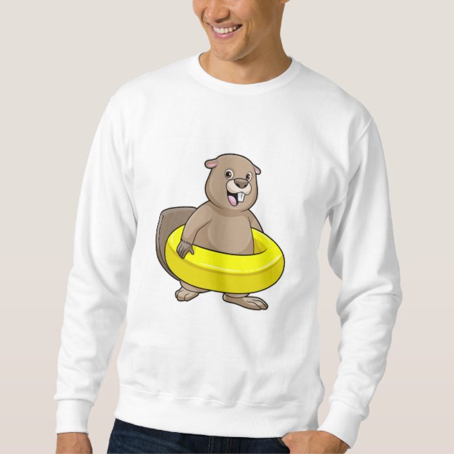 Beaver at Swimming with Swim ring Sweatshirt (Front)
