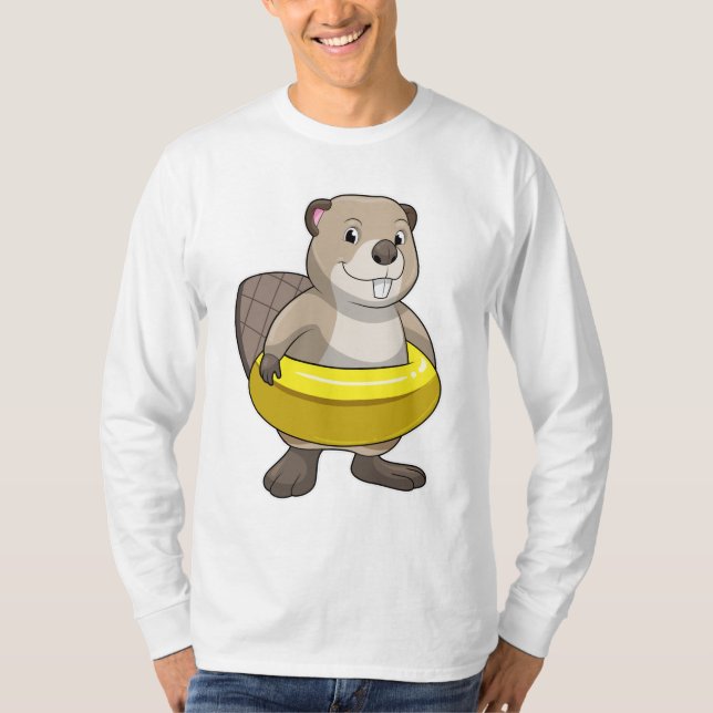 Beaver at Swimming with Swim ring T-Shirt (Front)