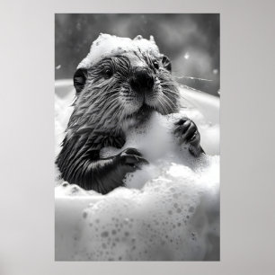 Beaver Bubble Bath Art Print, Funny Bathroom Poster