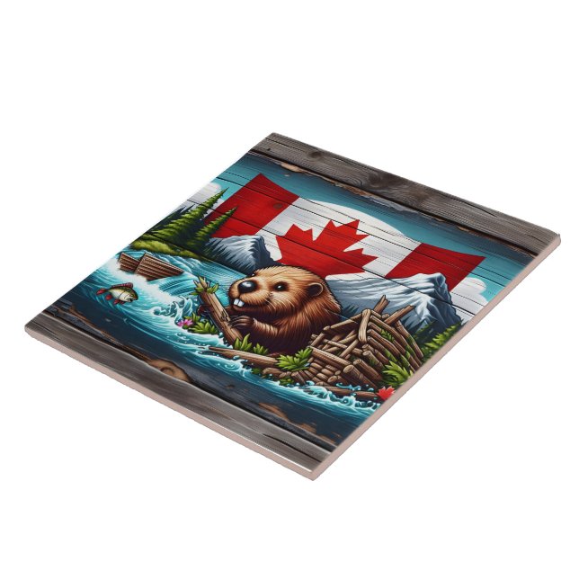 Beaver Building Dam Near Canadian Flag Tile (Side)