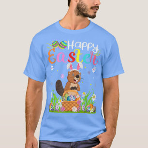 Beaver Bunny Egg Hunting Funny Beaver Happy Easter T-Shirt