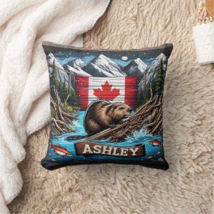 Beaver by Mountain and Ocean Cushion