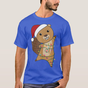 Beaver Cheerful Christmas Fairy Lights Sweet Anima T-Shirt