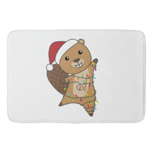 Beaver Cheerful Christmas Winter Animals Beavers Bath Mat