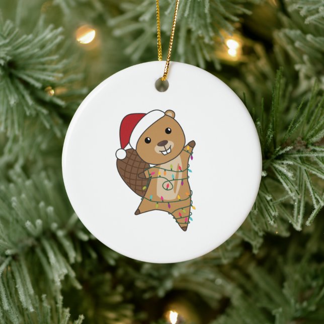 Beaver Cheerful Christmas Winter Animals Beavers Ceramic Tree Decoration (Tree)