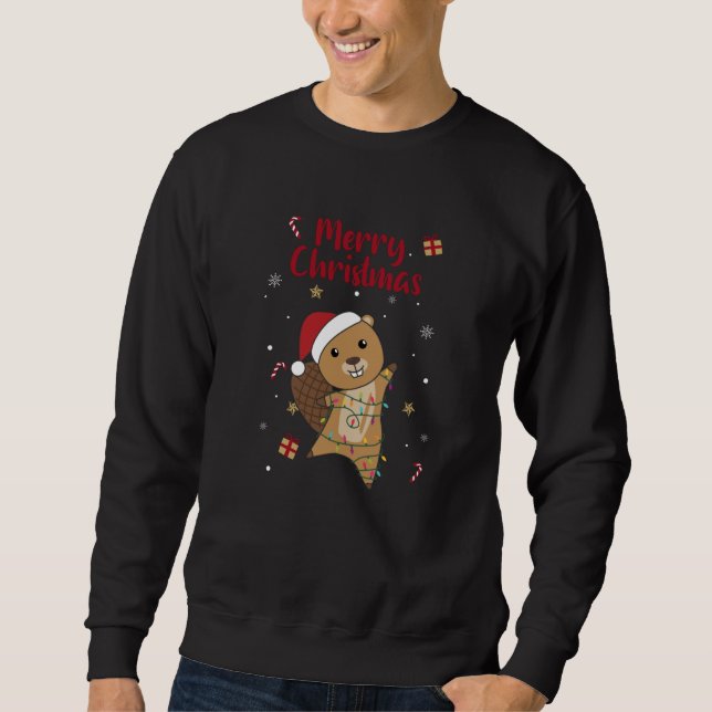Beaver Cheerful Christmas Winter Animals Beavers Sweatshirt (Front)