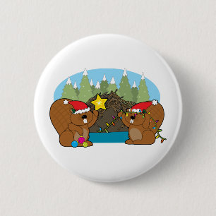 Beaver Christmas 6 Cm Round Badge