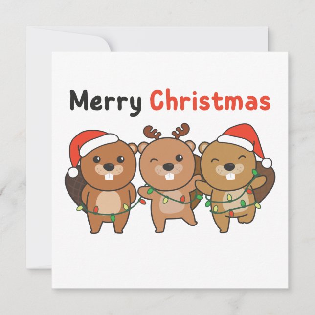 Beaver Christmas Animals Beavers Merry Christmas I Invitation (Front)