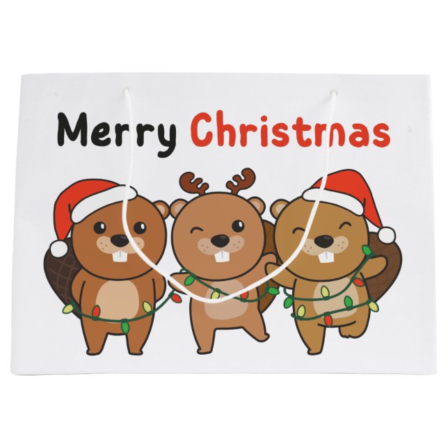 Beaver Christmas Animals Beavers Merry Christmas Large Gift Bag (Front)