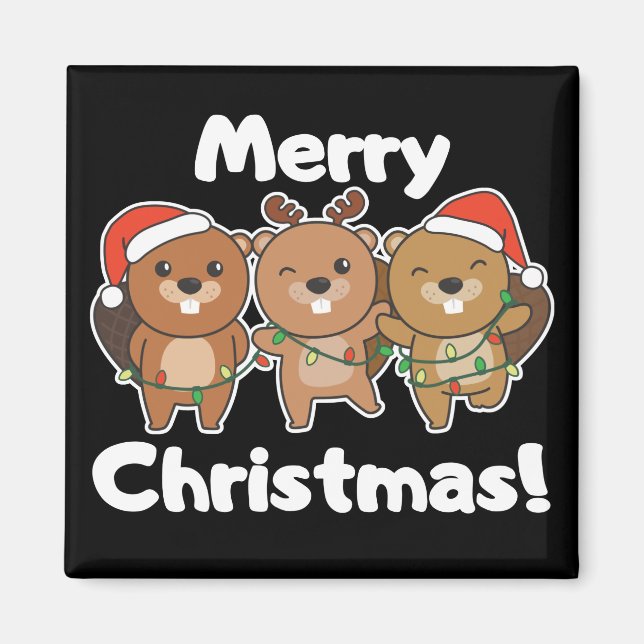 Beaver Christmas Animals Beavers Merry Christmas M Magnet (Front)
