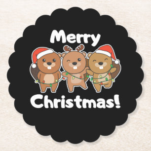 Beaver Christmas Animals Beavers Merry Christmas Paper Coaster