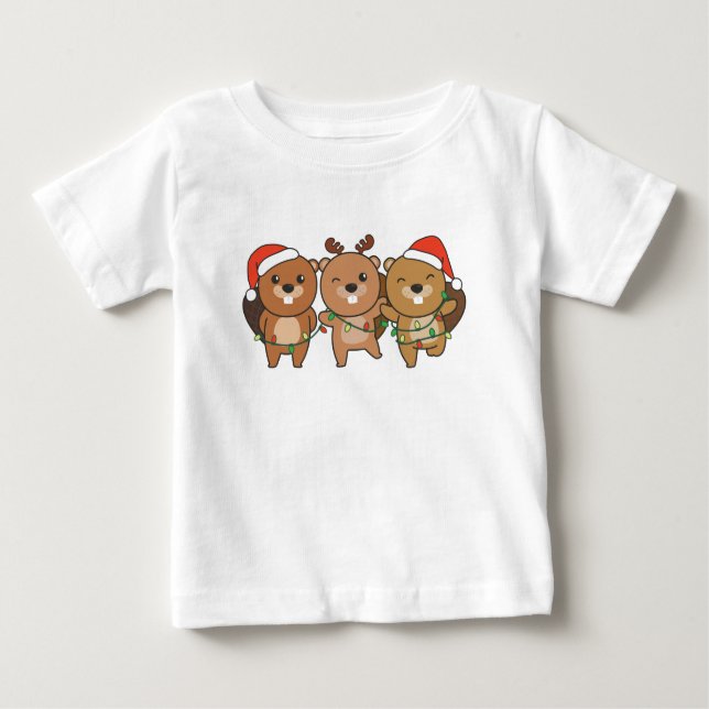 Beaver Christmas Christmas Animals Cute Beaver Baby T-Shirt (Front)