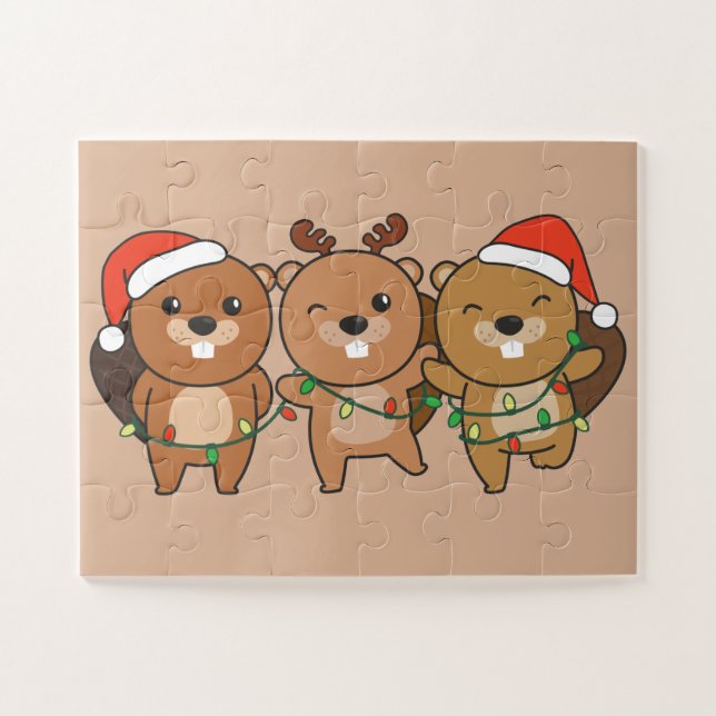 Beaver Christmas Christmas Animals Cute Beaver Jig Jigsaw Puzzle (Horizontal)