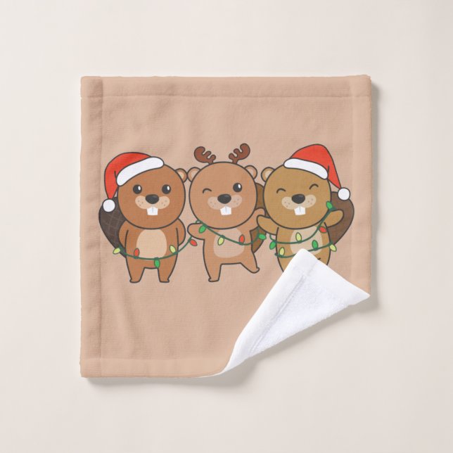 Beaver Christmas Christmas Animals Cute Beaver Was Wash Cloth (Wash Cloth)