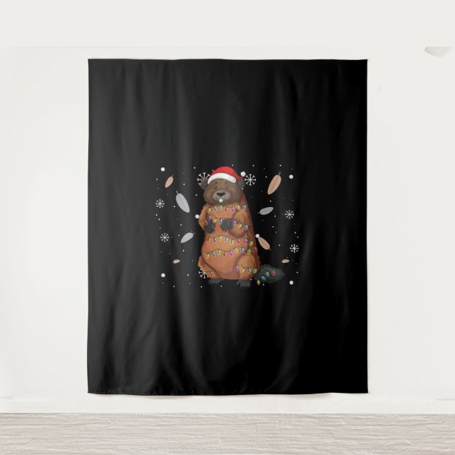 Beaver Christmas Decoration - Christmas Tree Funny Tapestry (Front)