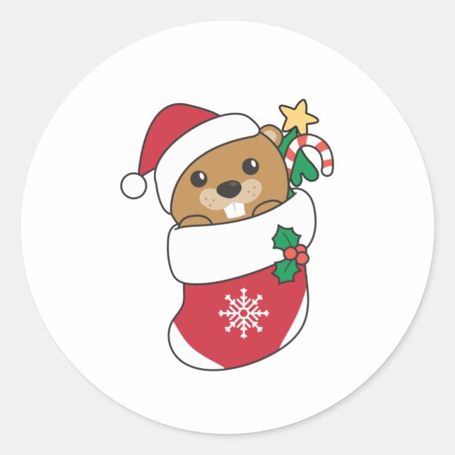 Beaver Christmas Snow Winter Animals Beaver Classic Round Sticker (Front)