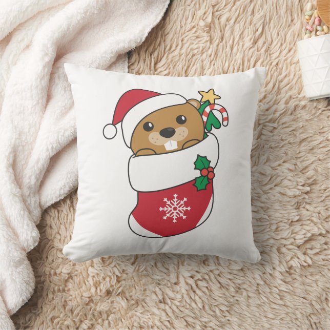 Beaver Christmas Snow Winter Animals Beaver Cushion (Blanket)