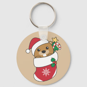 Beaver Christmas Snow Winter Animals Beaver Keycha Key Ring