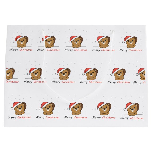Beaver Christmas Snow Winter Animals Beaver Large Gift Bag (Front)