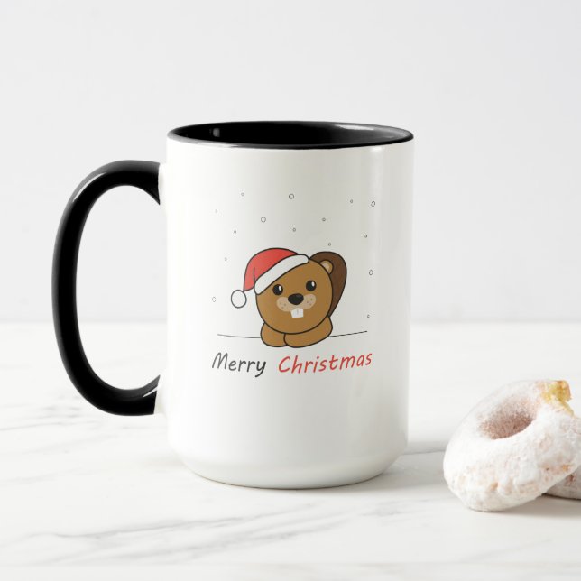 Beaver Christmas Snow Winter Animals Beaver Mug (With Donut)