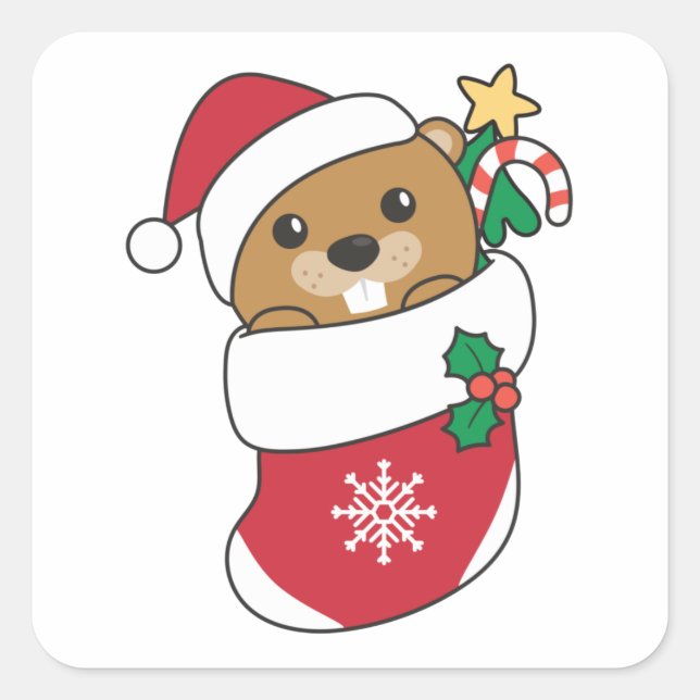 Beaver Christmas Snow Winter Animals Beaver Square Sticker (Front)