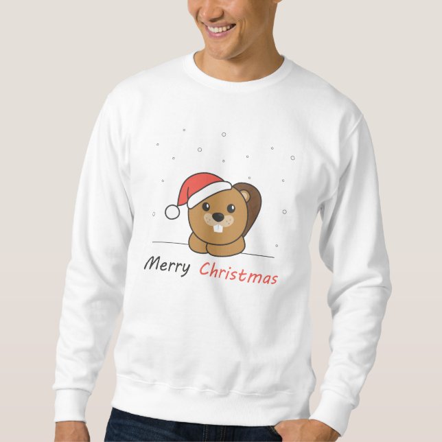 Beaver Christmas Snow Winter Animals Beaver Sweatshirt (Front)