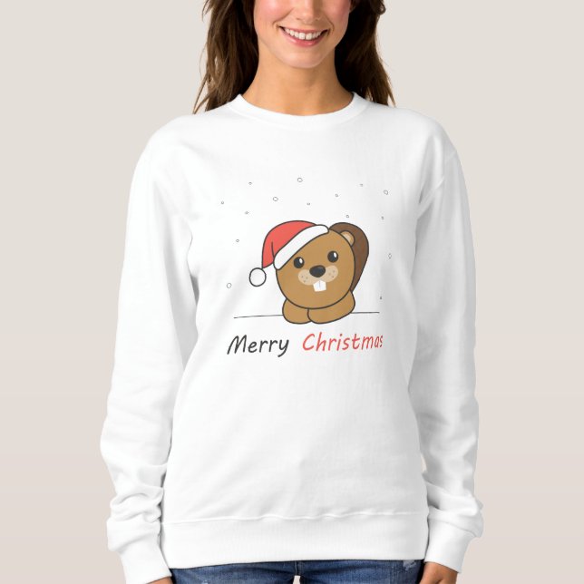 Beaver Christmas Snow Winter Animals Beaver Sweatshirt (Front)